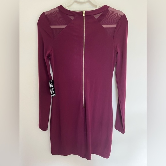 Express Mini Dress Burgundy Mesh Inset Size Small New with Tags - Picture 2 of 7